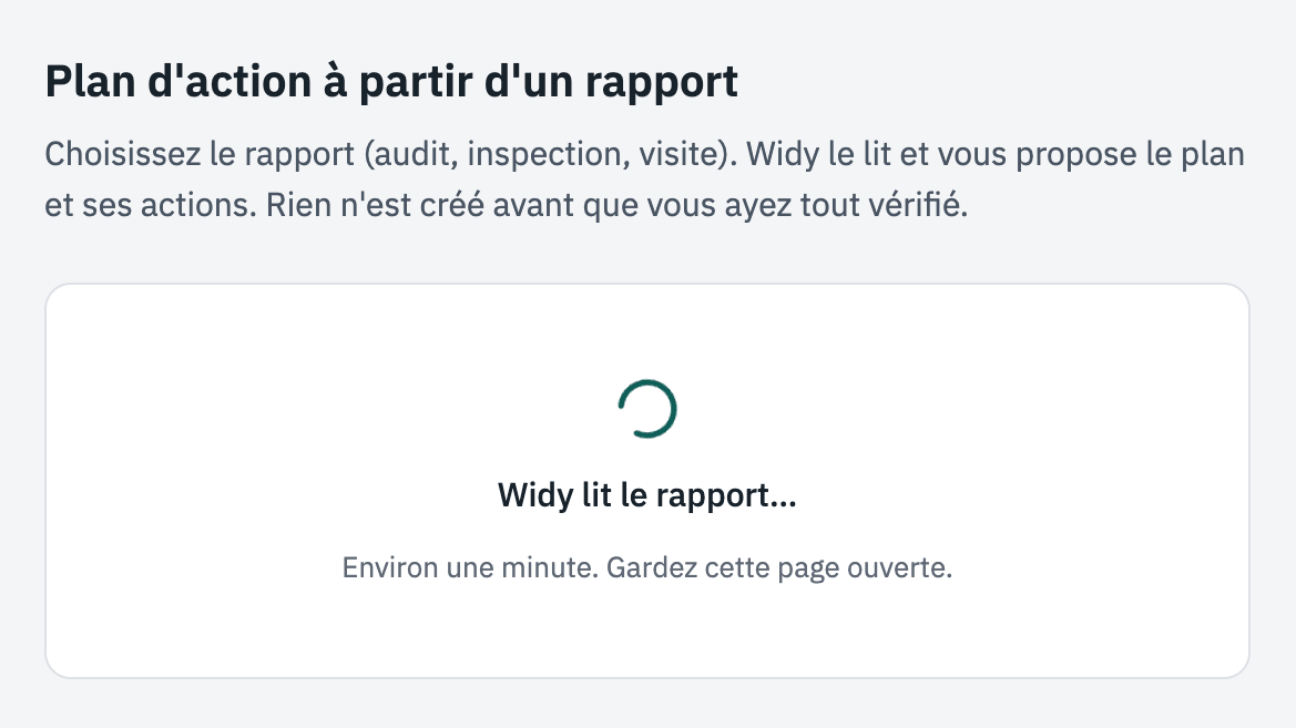 Widy lit le rapport : environ une minute, gardez cette page ouverte.