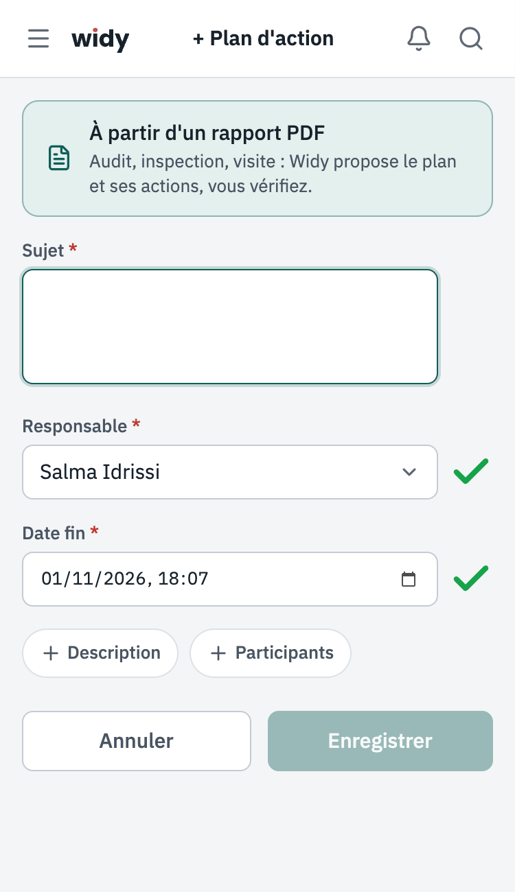 Nouveau plan sur téléphone : l'encadré À partir d'un rapport PDF en haut du formulaire.